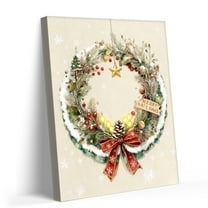 P&L Art Classic Christmas Wreath Canvas Wall Art, Festive Holiday Decor with Lights & Pinecones, Framed Canvas Print