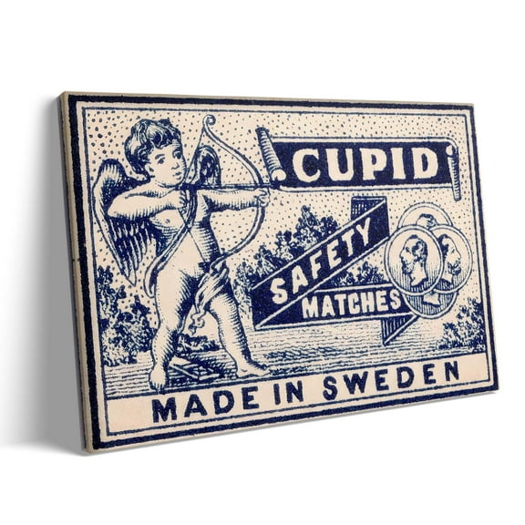 P&L Art Framed Canvas Wall Art - 10"x8" Retro Valentine Cupid Safety Matches Label Wall Decor