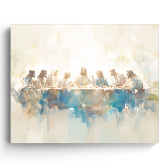 P&L Art Framed Canvas Wall Art - 10"x8" Soft Watercolor The Last Supper Scene - Cozy Faith-Focused Decor for Prayer Nook/Desk Shelf