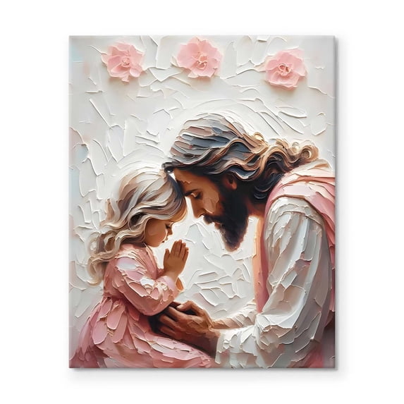 P&L Art Framed Canvas Wall Art - 11"x14" Gentle Impasto Jesus with Praying Child - Warm Faith Wall Decor for Bedroom Accent