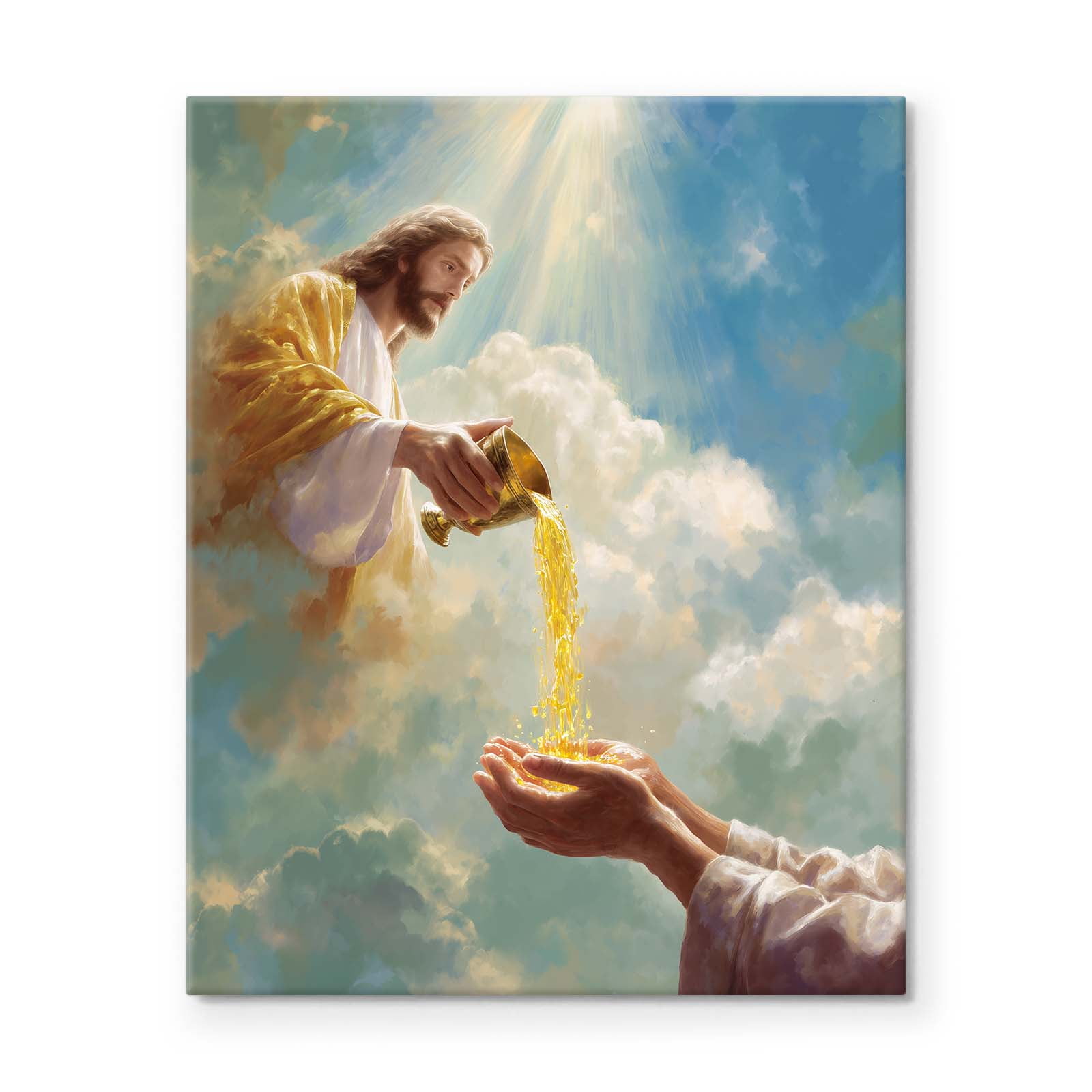 P&L Art Framed Canvas Wall Art - 24"x30" Divine Blessing Jesus Pouring Golden Grace Christian Faith Spiritual Home Church Large Statement Wall Decor