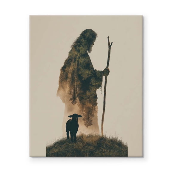 P&L Art Framed Canvas Wall Art - 24"x30" Jesus the Good Shepherd Double Exposure with Black Lamb Christian Faith Spiritual Home Large Statement Wall Decor