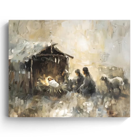 P&L Art Framed Canvas Wall Art - 30"x24" Heartwarming Textured Nativity Scene Painting - Statement Faith Wall Decor for Living Room Gathering Area