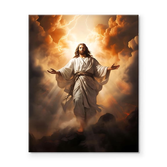 P&L Art Framed Canvas Wall Art - 8"x10" Luminous Divine Jesus in Radiant Clouds - Cozy Faith-Focused Decor for Prayer Nook/Desk Shelf