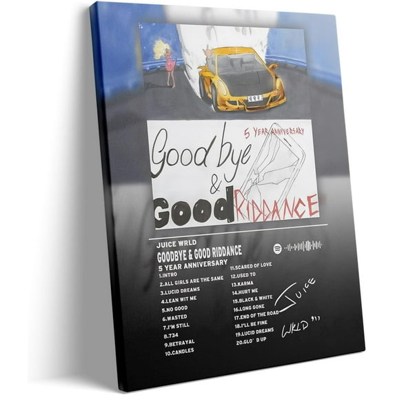 P&L Art Juice Wrld Canvas Wall Art -Goodbye & Good Riddance Rapper Singer Album Cover and Poster Framed Print Art,Aesthetic Picture Print Art for Bedroom or Landscape Office Room Decor Gift 16x20inch