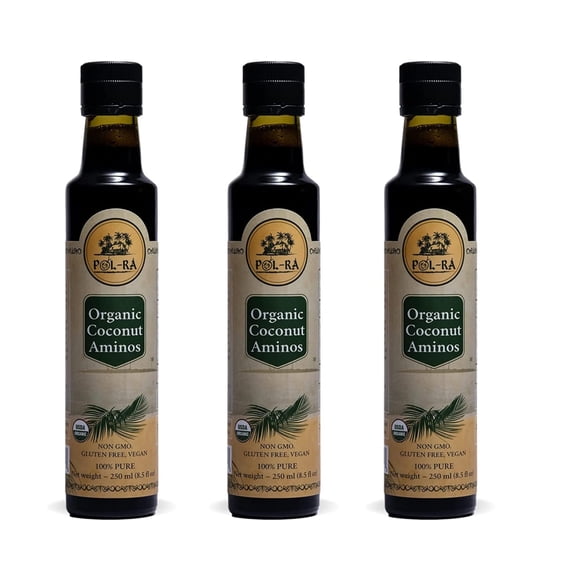 P L-RA Organic Coconut Aminos - Soy Sauce Alternative - Vegan, Paleo & Keto - Low Glycemic, Low Sodium - Marinade Substitute - Gluten Free - Soy Free - Kosher - 8.5 oz (50 Servings) - Pack of 3