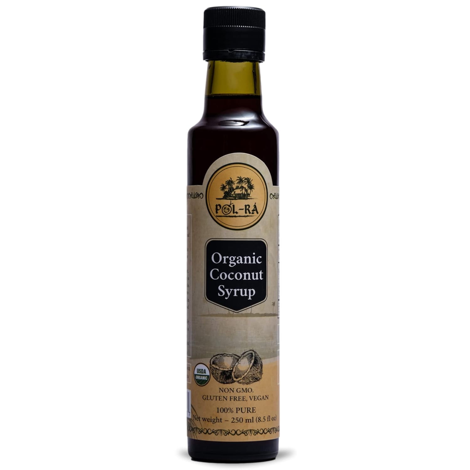 P L-RA Organic Pure Coconut Syrup For Waffles, Pancakes, Coffee & Desserts - Creamy Tropical Flavored - Natural Flavor Drink Mix - Gluten Free - Soy & Sodium Free - Kosher - 8.5 Oz - Pack Of 1