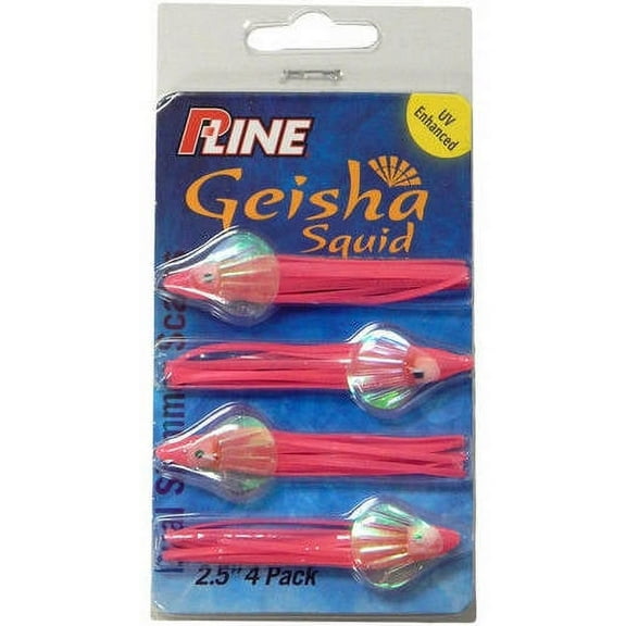 P-Line 2.5" Geisha Squid, 4 Pack Pink
