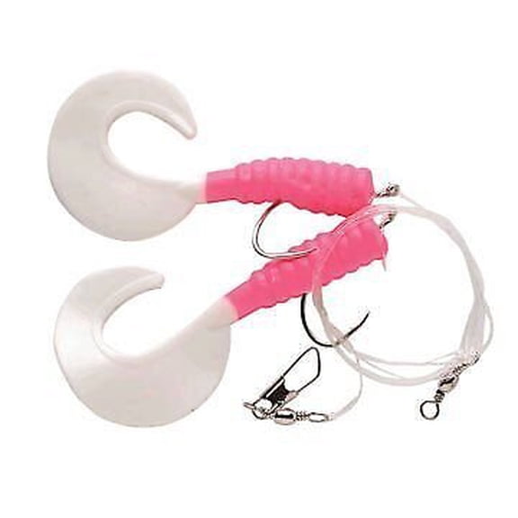 P-Line Bottom Fish Grub Rig with 2 Hooks, Pink/White