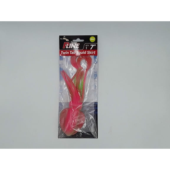 P-Line PTTS70-315 Twin Tail Squid 7" Green Pink Glow Glitter