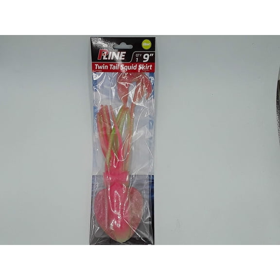 P-Line PTTS90-315 Twin Tail Squid 9" Pink Green Glow Glitter