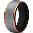thumbnail image 1 of P. Manoukian Tungsten Wedding Band Ring 10mm for Men Women Black & 18K Rose Gold Plated Stepped Edge Polished Lifetime Guarantee Size 6.5, 1 of 4