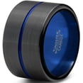 thumbnail image 1 of P. Manoukian Tungsten Wedding Band Ring 12mm for Men Women Black Blue Center Line Flat Cut Brushed Lifetime Guarantee Size 7, 1 of 4
