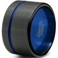 thumbnail image 1 of P. Manoukian Tungsten Wedding Band Ring 12mm for Men Women Black Blue Off Set Line Flat Cut Brushed Lifetime Guarantee Size 4, 1 of 4