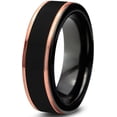 thumbnail image 1 of P. Manoukian Tungsten Wedding Band Ring 4mm for Men Women Black & 18K Rose Gold Plated Stepped Edge Polished Lifetime Guarantee Size 9.5, 1 of 4