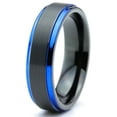 thumbnail image 1 of P. Manoukian Tungsten Wedding Band Ring 6mm for Men Women Black Blue Center Line Stepped Edge Brushed Lifetime Guarantee Size 8.5, 1 of 4