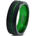 thumbnail image 1 of P. Manoukian Tungsten Wedding Band Ring 6mm for Men Women Black Green Center Line Flat Cut Brushed Polished Lifetime Guarantee Size 8, 1 of 4
