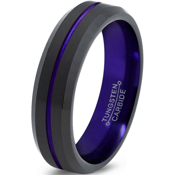 P. Manoukian Tungsten Wedding Band Ring 6mm for Men Women Purple Black Beveled Edge Brushed Polished Center Line Lifetime Guarantee Size 11