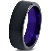 P. Manoukian Tungsten Wedding Band Ring 6mm for Men Women Purple Black Flat Cut Brushed Polished Lifetime Guarantee Size 9