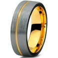 thumbnail image 1 of P. Manoukian Tungsten Wedding Band Ring 7mm for Men Women Black & 18K Yellow Gold Plated Pipe Cut Brushed Polished Lifetime Guarantee Size 7.5, 1 of 3