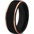 thumbnail image 1 of P. Manoukian Tungsten Wedding Band Ring 8mm for Men Women Black & 18K Rose Gold Plated Stepped Edge Polished Lifetime Guarantee Size 4.5, 1 of 4