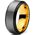 thumbnail image 1 of P. Manoukian Tungsten Wedding Band Ring 8mm for Men Women Black & 18K Yellow Gold Plated Beveled Brushed Polished Lifetime Guarantee Size 6.5, 1 of 4