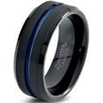 thumbnail image 1 of P. Manoukian Tungsten Wedding Band Ring 8mm for Men Women Black Blue Center Line Beveled Edge Brushed Lifetime Guarantee Size 5.5, 1 of 4