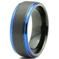 thumbnail image 1 of P. Manoukian Tungsten Wedding Band Ring 8mm for Men Women Black Blue Stepped Edge Brushed Lifetime Guarantee Size 5, 1 of 4