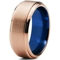 thumbnail image 1 of P. Manoukian Tungsten Wedding Band Ring 8mm for Men Women Blue 18k Rose Gold Plated Beveled Edge Brushed Polished Lifetime Guarantee Size 8.5, 1 of 3