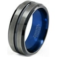 thumbnail image 1 of P. Manoukian Tungsten Wedding Band Ring 8mm for Men Women Blue Black Gunmetal Beveled Edge Brushed Polished Lifetime Guarantee Size 12, 1 of 4