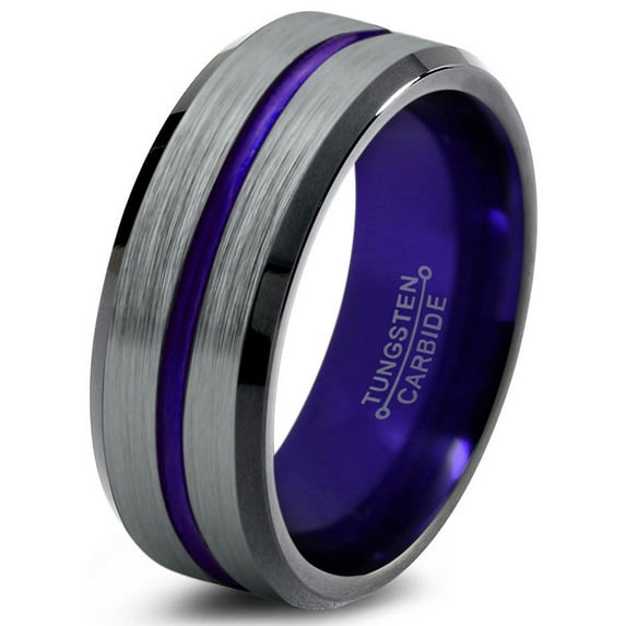 P. Manoukian Tungsten Wedding Band Ring 8mm for Men Women Purple Black Beveled Edge Brushed Polished Lifetime Guarantee Size 13