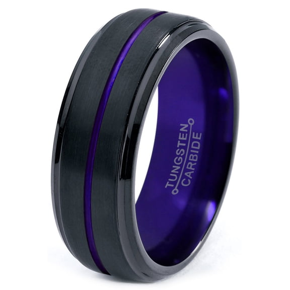 P. Manoukian Tungsten Wedding Band Ring 8mm for Men Women Purple Black Beveled Edge Brushed Polished Lifetime Guarantee Size 6.5