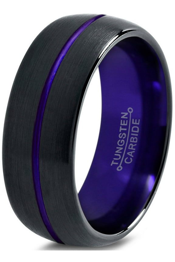 P. Manoukian Tungsten Wedding Band Ring 8mm for Men Women Purple Black Domed Brushed Polished Lifetime Guarantee Size 10