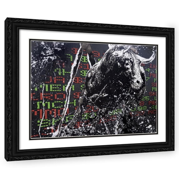 P Muir 14x11 Black Ornate Wood Framed With Double Matting Wall Art Titled - Wallstreet Bull
