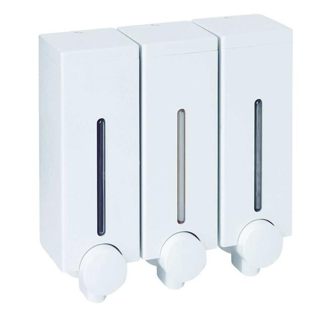 White Wall Mounted Triple Liquid Soap Dispenser Set