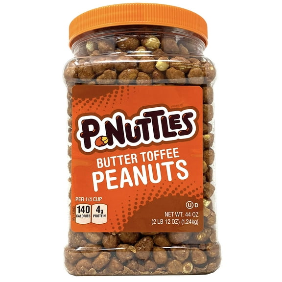 P-Nuttles Butter Toffee Covered MSF2Peanuts,Sweet Salty Snack, Toffee Peanuts,Toffee Nuts, 44 Ounce Jar Made in the USA, Kosher, Peanuts Sweet, Party Snack, Crunchy Nut Snack, Sweet Snack
