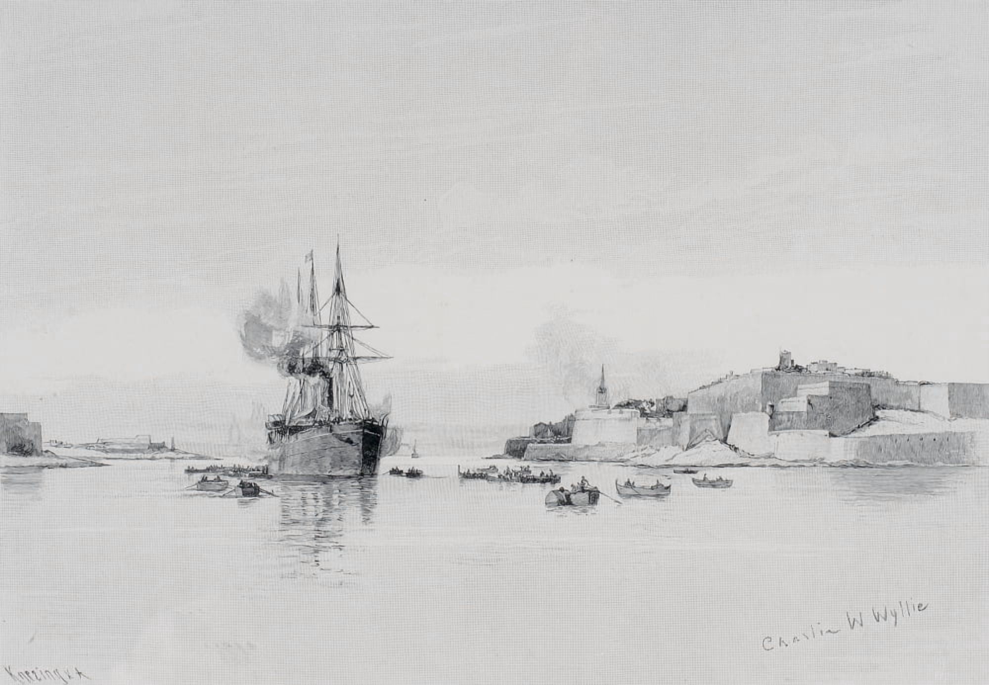 P & O Steamer Entering The Quarantine Harbour Malta By Charles William Wyllie (1859-1923) From The Picturesque Mediterranean Circa 1890 Canvas Art - Ken Welsh Design Pics (17 x 12)