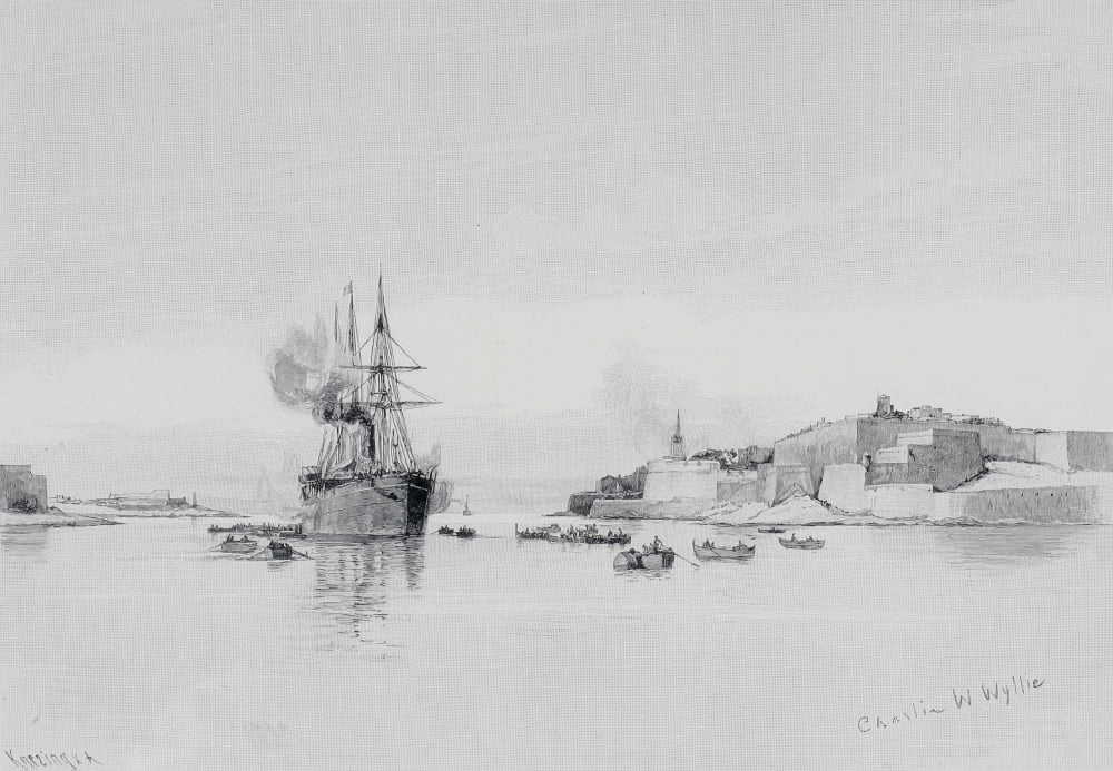 P & O Steamer Entering The Quarantine Harbour Malta By Charles William Wyllie (1859-1923) From The Picturesque Mediterranean Circa 1890 Canvas Art - Ken Welsh Design Pics (34 x 24)