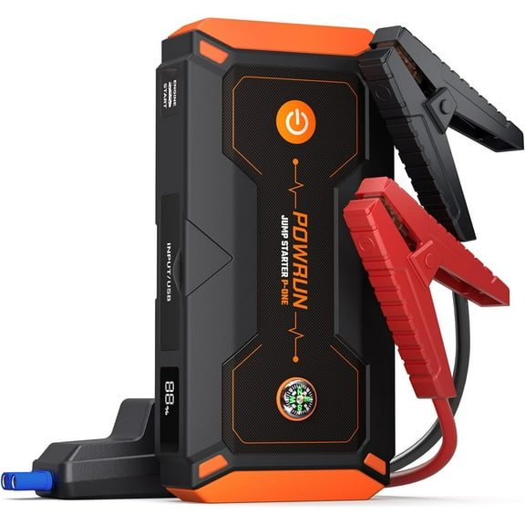 P-ONE Jump Starter, 2000A Portable Jump Box - Car Jump Starter Battery Pack for up to 8.0L Gas and 6.5L Diesel Engines, 12V Battery Jump Starter with Carry Case (Orange)