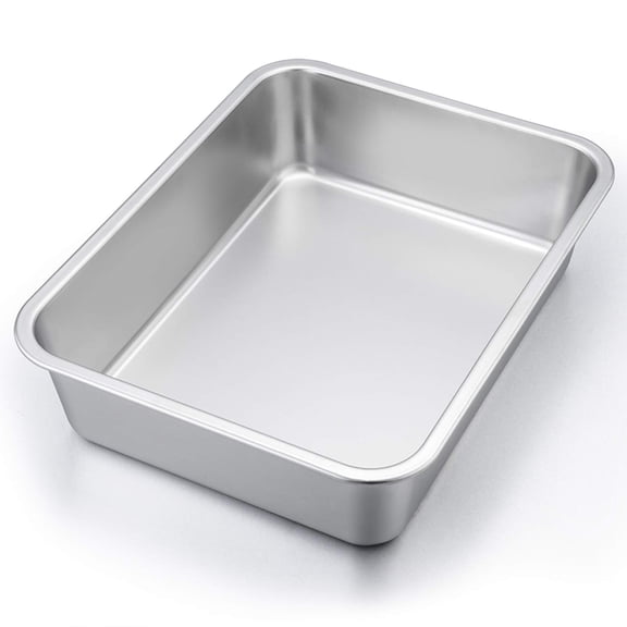 P&P CHEF Lasagna Pan, Rectangular Cake Pan Roaster Pasta Baking Cookie Sheet Pans Stainless Steel, Heavy Duty & Durable, Oven & Dishwasher Safe, 12.7" L x 3.2" H