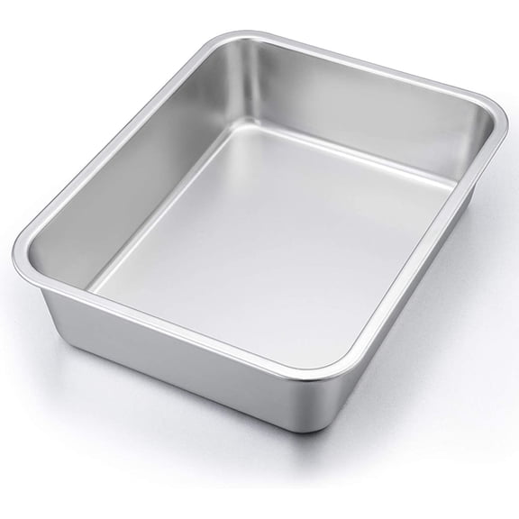 P&P CHEF Lasagna Pan, Rectangular Cake Pan Roaster Pasta Baking Cookie Sheet Pans Stainless Steel, Heavy Duty & Durable, Oven Dishwasher Safe, 12.7" L x 3.2" H