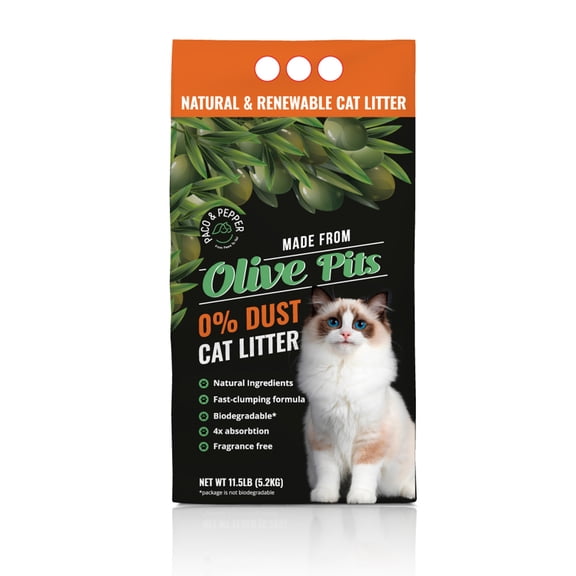 Paco & Pepper Natural Olive Pit Clumping Cat Litter, Eco-Friendly, Fragrance-Free