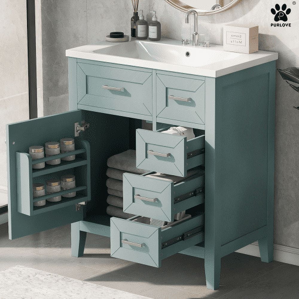 P PURLOVE 24 Inch Bathroom Vanity With Sink - Wood Frame, Black, Ceramic Basin, Undermount, Single Cabinet