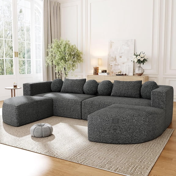 P PURLOVE Boneless Couch Modular Sectional Sofa, Free-Combined Compression Sofa Bed with Deep Seating and Curved Design for Living Room