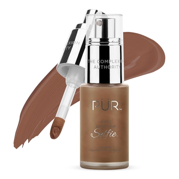 PÜR MINERALS 4-in-1 Love Your Selfie Longwear Foundation & Concealer Full Coverage, Hydrating Formula, Cruelty Free, 1.7 F. Oz.,Mocha/DPG1