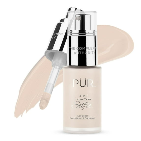 PÜR MINERALS 4-in-1 Love Your Selfie Longwear Foundation & Concealer Full Coverage, Hydrating Formula, Cruelty Free, 1.7 F. Oz.,Fair Ivory/LN2