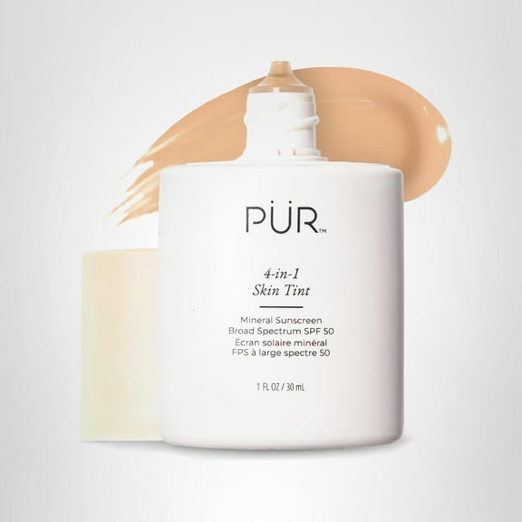 PÜR Tinted Sunscreen for Face, 4-in-1 Skin Tint - Broad Spectrum Mineral Sunscreen, SPF 50 - Tinted Facial Moisturizer, Primer & Foundation for Sun Protection - Lightweight, Buildable Coverage