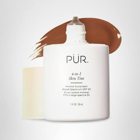 PÜR Tinted Sunscreen for Face, 4-in-1 Skin Tint - Broad Spectrum Mineral Sunscreen, SPF 50 - Tinted Facial Moisturizer, Primer & Foundation for Sun Protection - Lightweight, Buildable Coverage