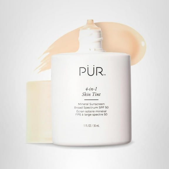 PÜR Tinted Sunscreen for Face, 4-in-1 Skin Tint - Broad Spectrum Mineral Sunscreen, SPF 50 - Tinted Facial Moisturizer, Primer & Foundation for Sun Protection - Lightweight, Buildable Coverage