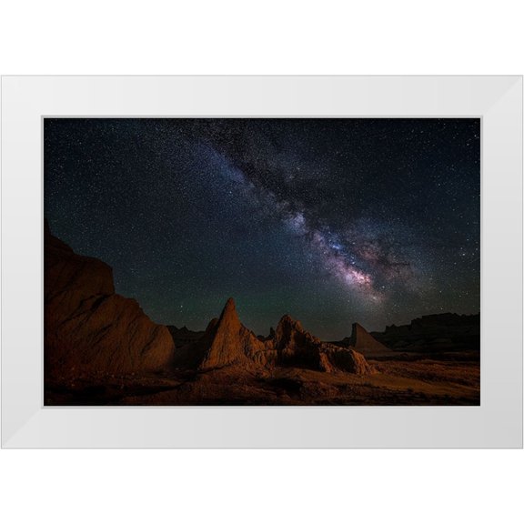 P., Ruiqing 32x23 White Modern Wood Framed Museum Art Print Titled - Night Sky Of Badlands